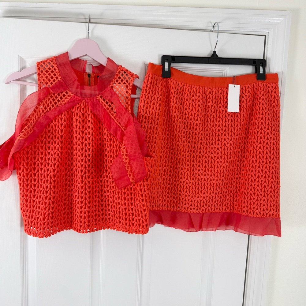 NWT Sugar Lips Dopamine Open Knit Crocheted Cropped Top Skirt Set Size Jr Large